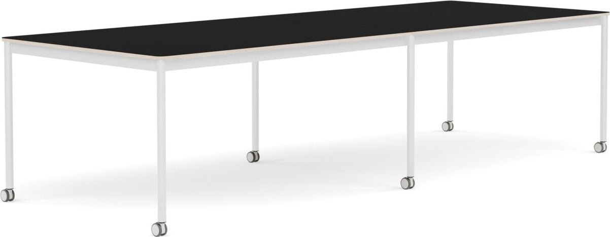 Stół na kółkach Base 110 x 300 cm czarny laminowany nogi białe