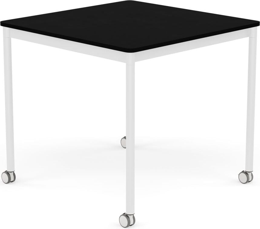 Stół na kółkach Base kwadratowy 80 cm czarny laminowany ABS nogi białe