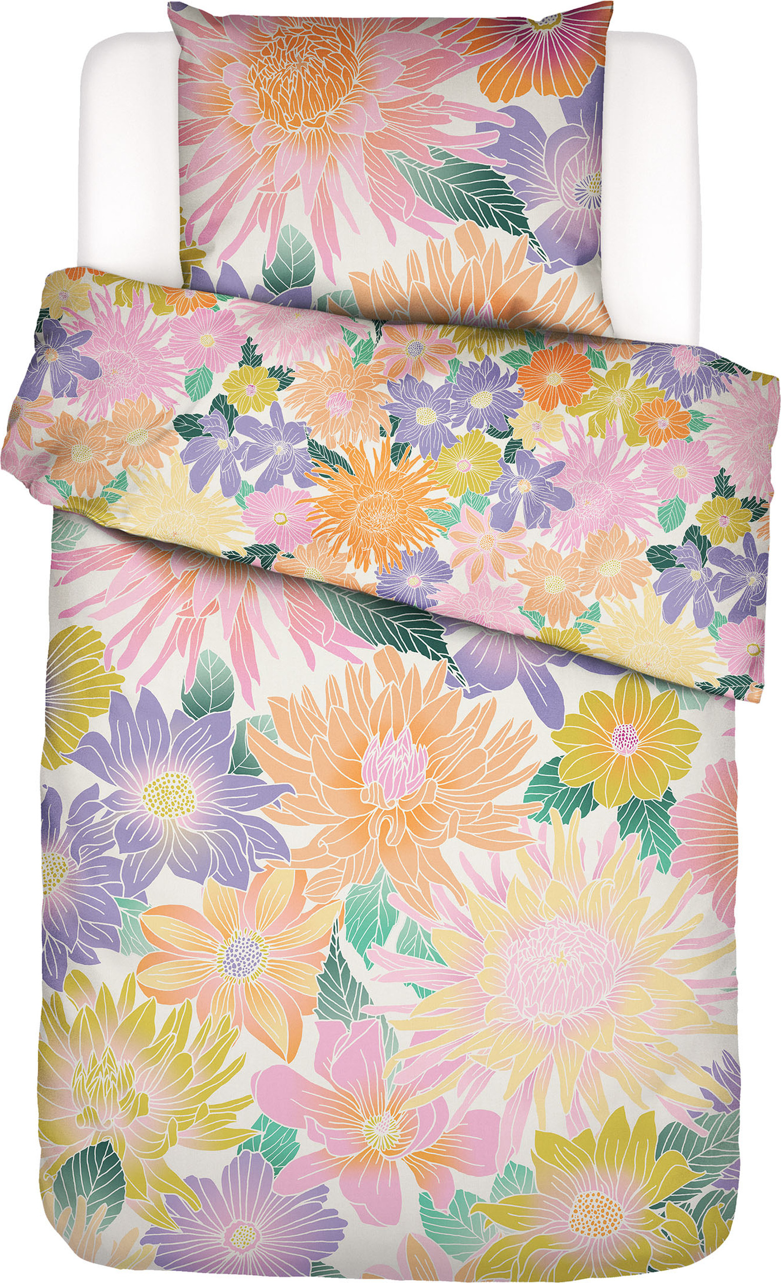 Pościel Flower Fling 140 x 220 cm kolorowa z poszewką na poduszkę 60 x 70 cm zapięcie flap