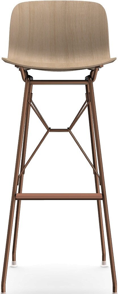 Stołek barowy Troy Wireframe naturalny drewniany z miedzianą ramą