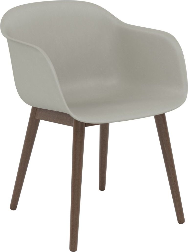 Fotel Fiber szary na ciemnych drewnianych nogach