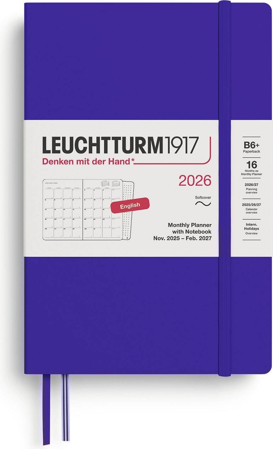Planer miesięczny z notatnikiem w miękkiej oprawie Leuchtturm 1917 2025/2027 16M EN B6+ ciemnoniebieski