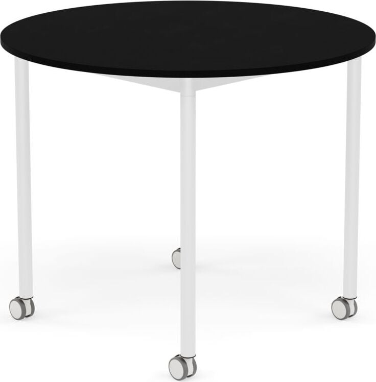 Stół na kółkach Base okrągły 90 cm czarny laminowany ABS nogi białe