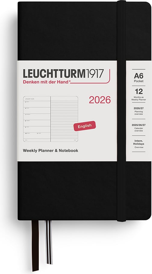 Planer tygodniowy z notatnikiem w linię w twardej oprawie Leuchtturm 1917 2026 EN A6 czarny