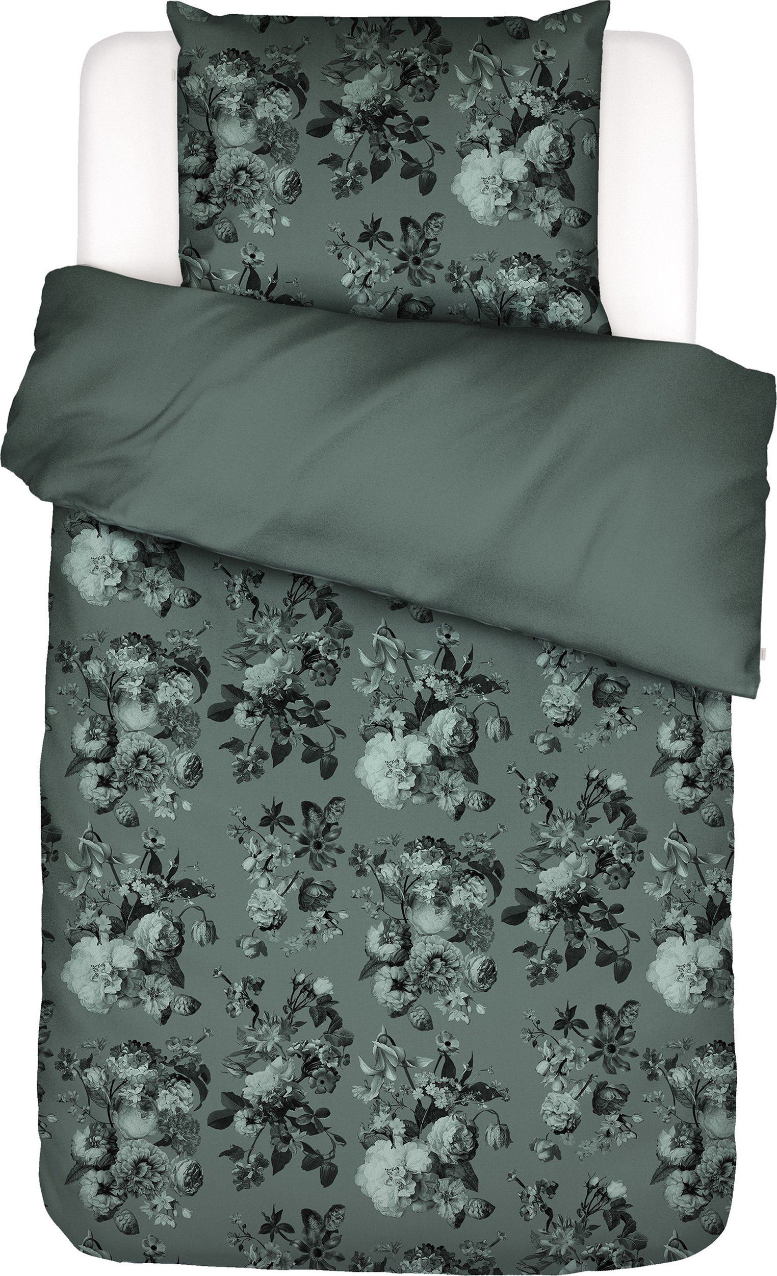 Pościel Florice 155 x 220 cm ciemnozielona z poszewką na poduszkę 80 x 80 cm zapięcie flap