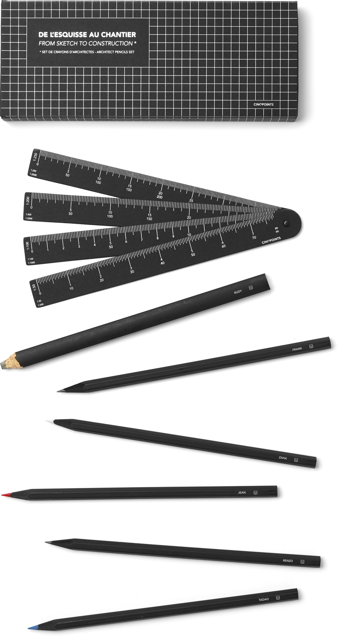 Ołówki i skalówka Architect Pencils Box 7 el.