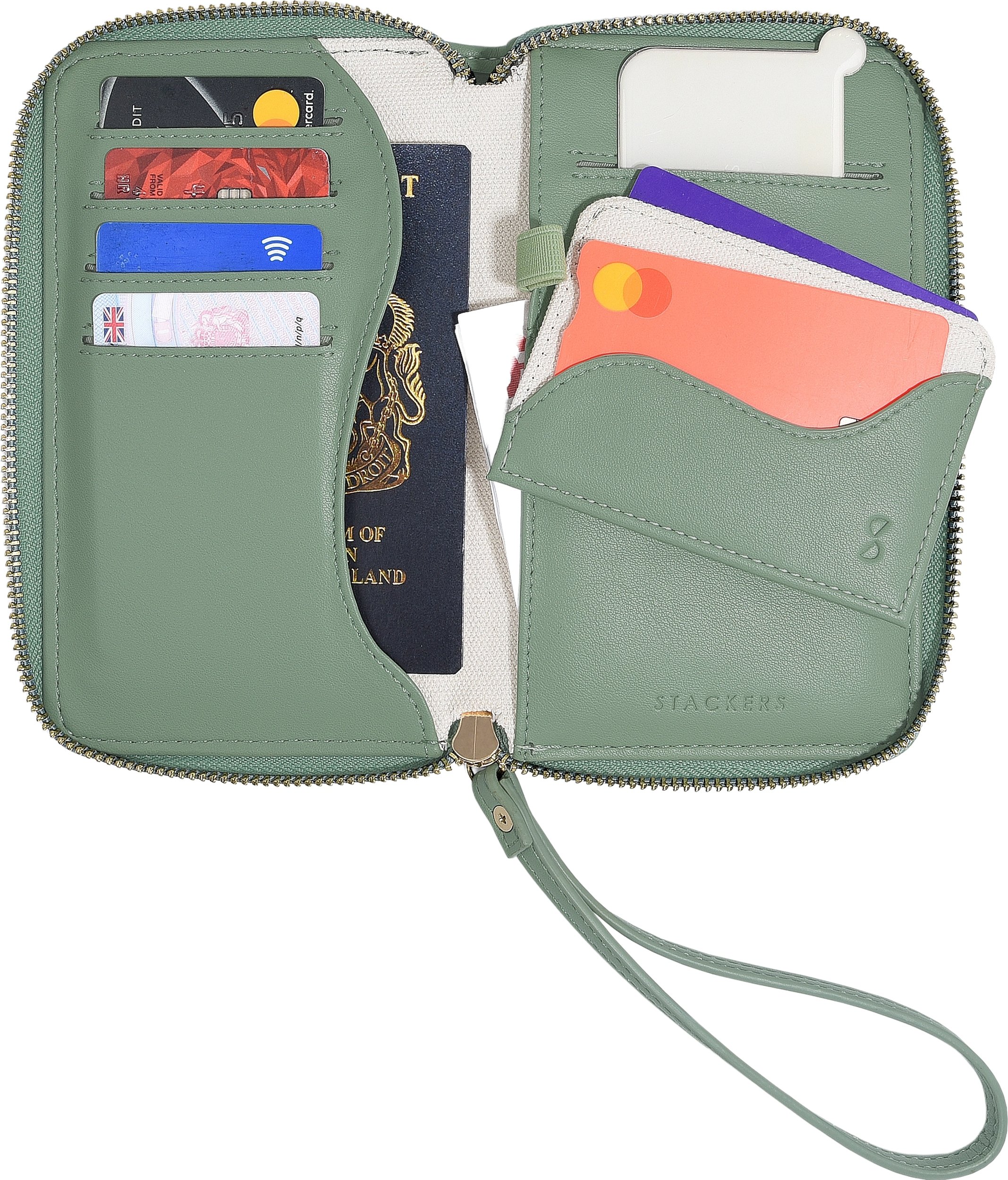 Portfel damski Stackers Wave kremowo-zielony z etui na karty i lusterkiem