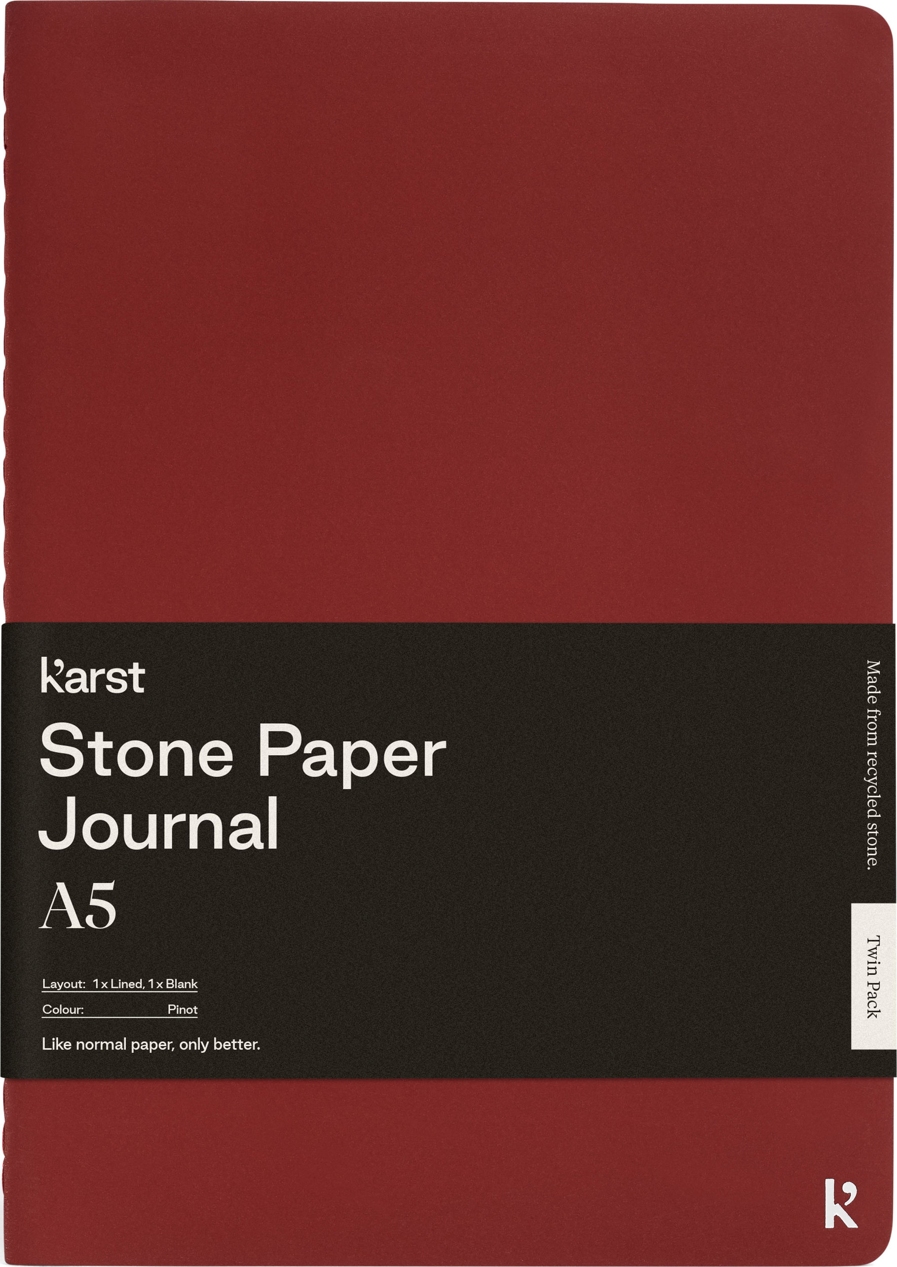 Zeszyty z kamiennego papieru wodoodporne Karst miękka oprawa A5 bordowe gładki i w linie 2 szt.