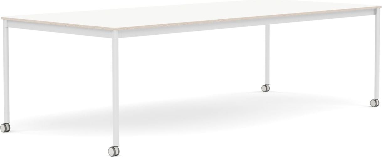 Stół na kółkach Base 110 x 250 cm biały laminowany nogi białe