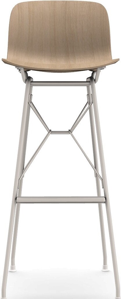 Stołek barowy Troy Wireframe naturalny drewniany z białą ramą