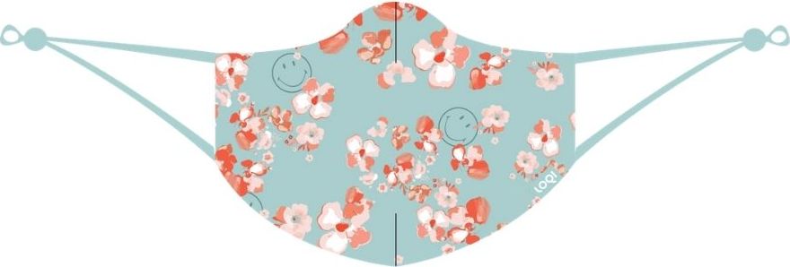 Maseczka ochronna LOQI Artist Smiley w kwiaty niebieska