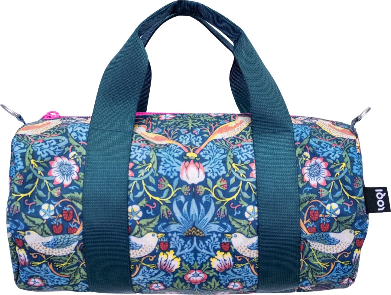 Torba LOQI Weekender Museum William Morris The Strawberry Thief mini neonowy róż z recyklingu