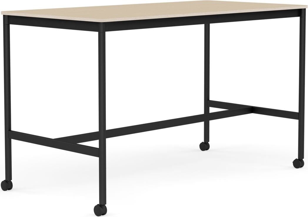 Stół na kółkach Base 80 x 160 x 95 cm okleina dąb lakierowany nogi czarne