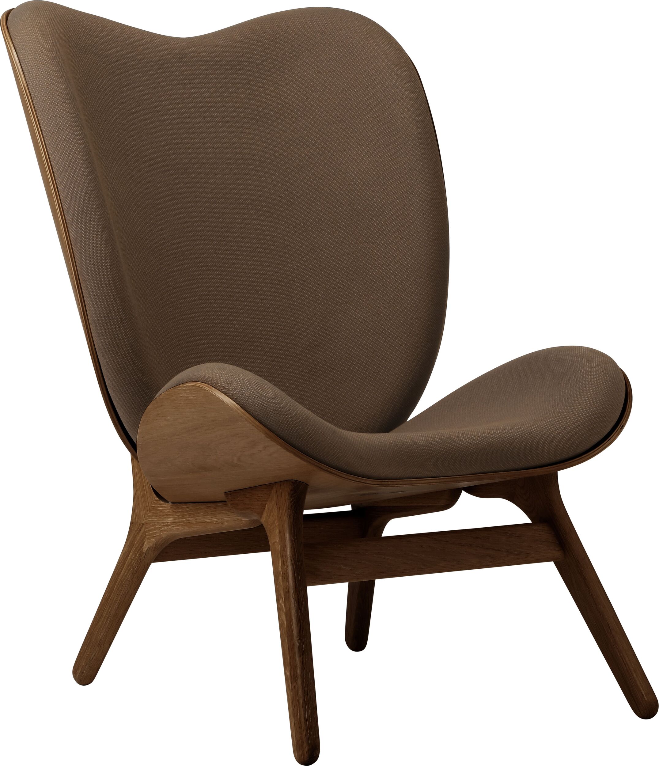 Fotel Conversation Piece 106 cm ciemnobrązowy na ciemnych dębowych nogach