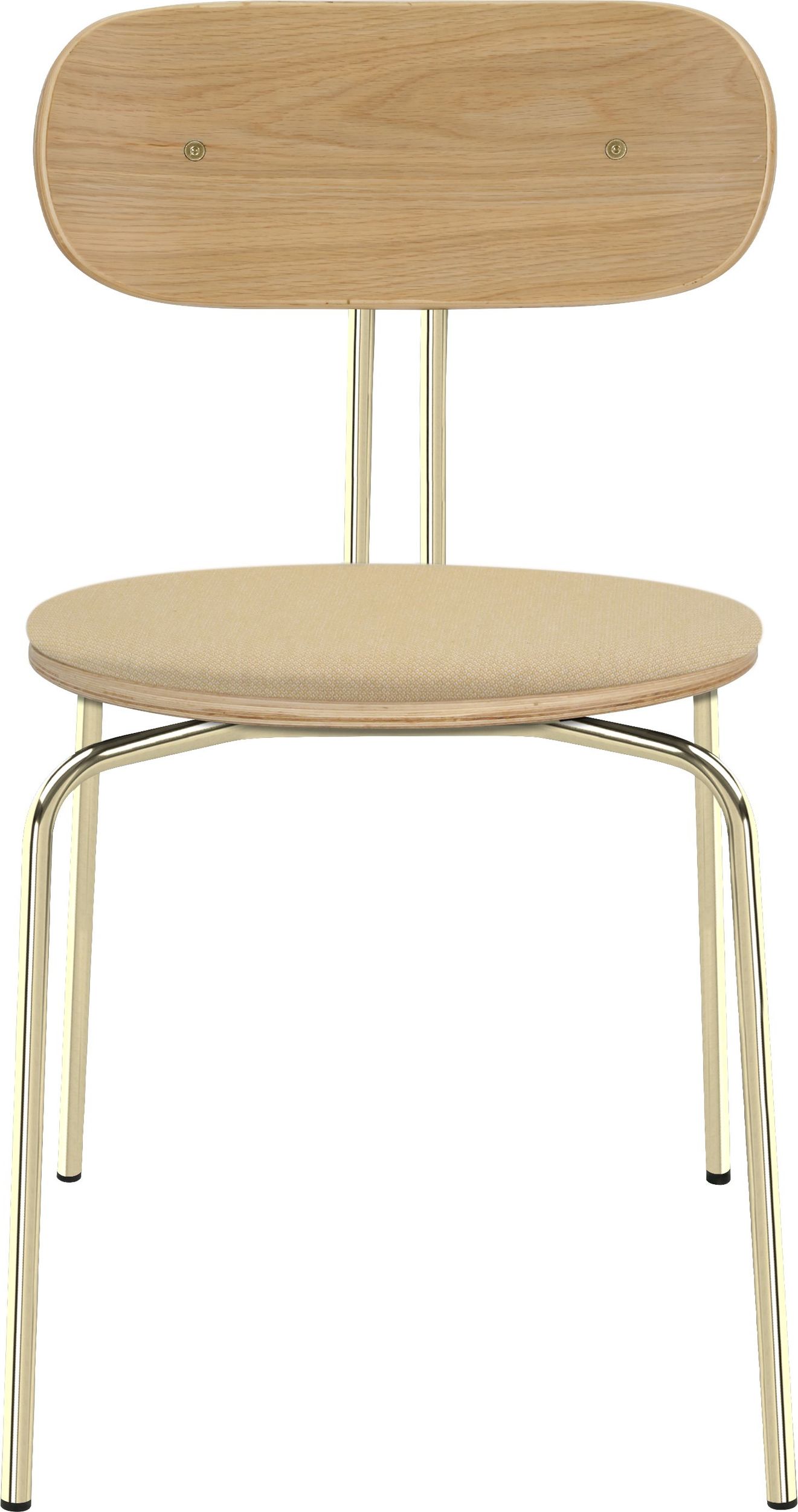 Krzesło Curious jasnobeżowe z tapicerowanym siedziskiem na mosiężnych nogach