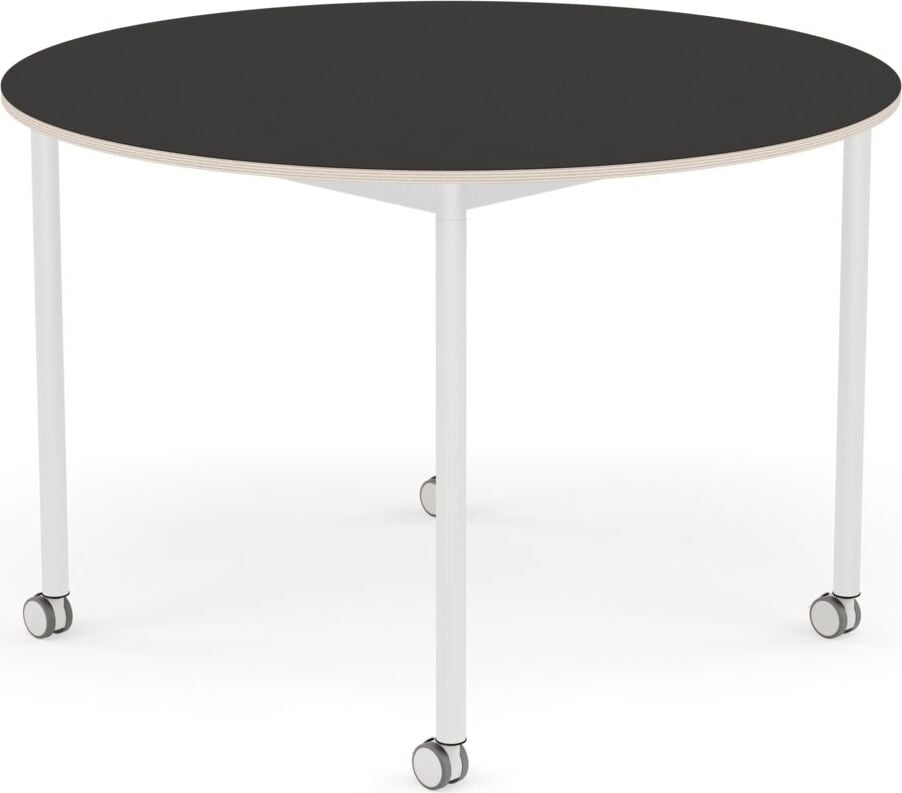 Stół na kółkach Base okrągły 110 cm czarny linoleum nogi białe