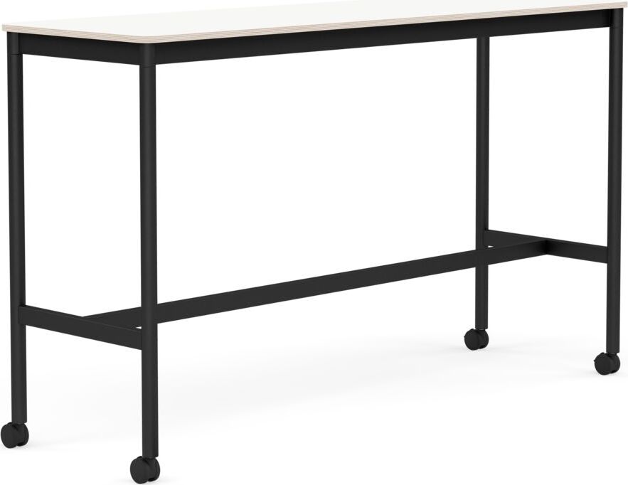 Stół na kółkach Base 50 x 160 x 95 cm biały laminowany nogi czarne