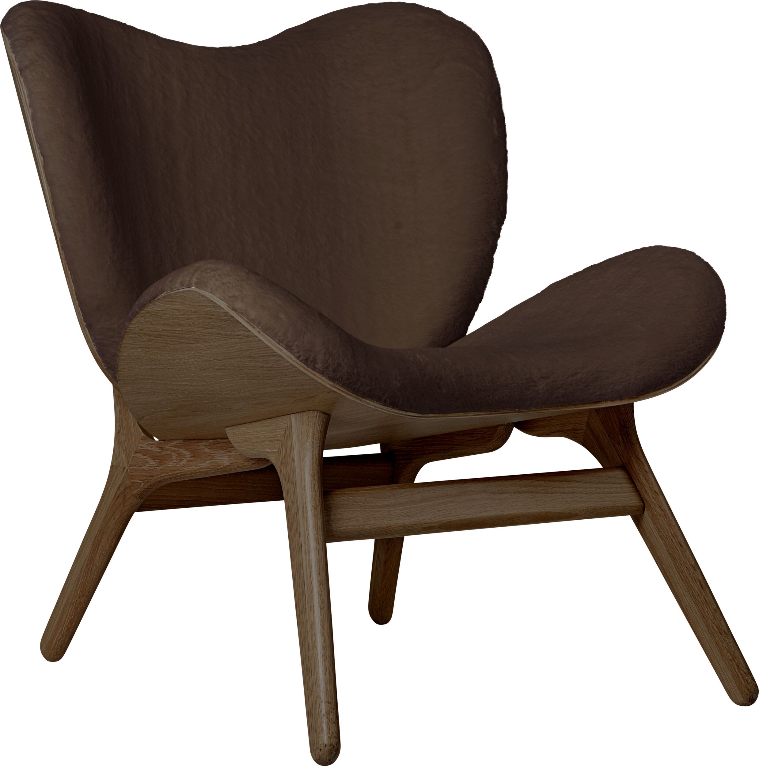 Fotel Conversation Piece Teddy brązowy na ciemnych dębowych nogach