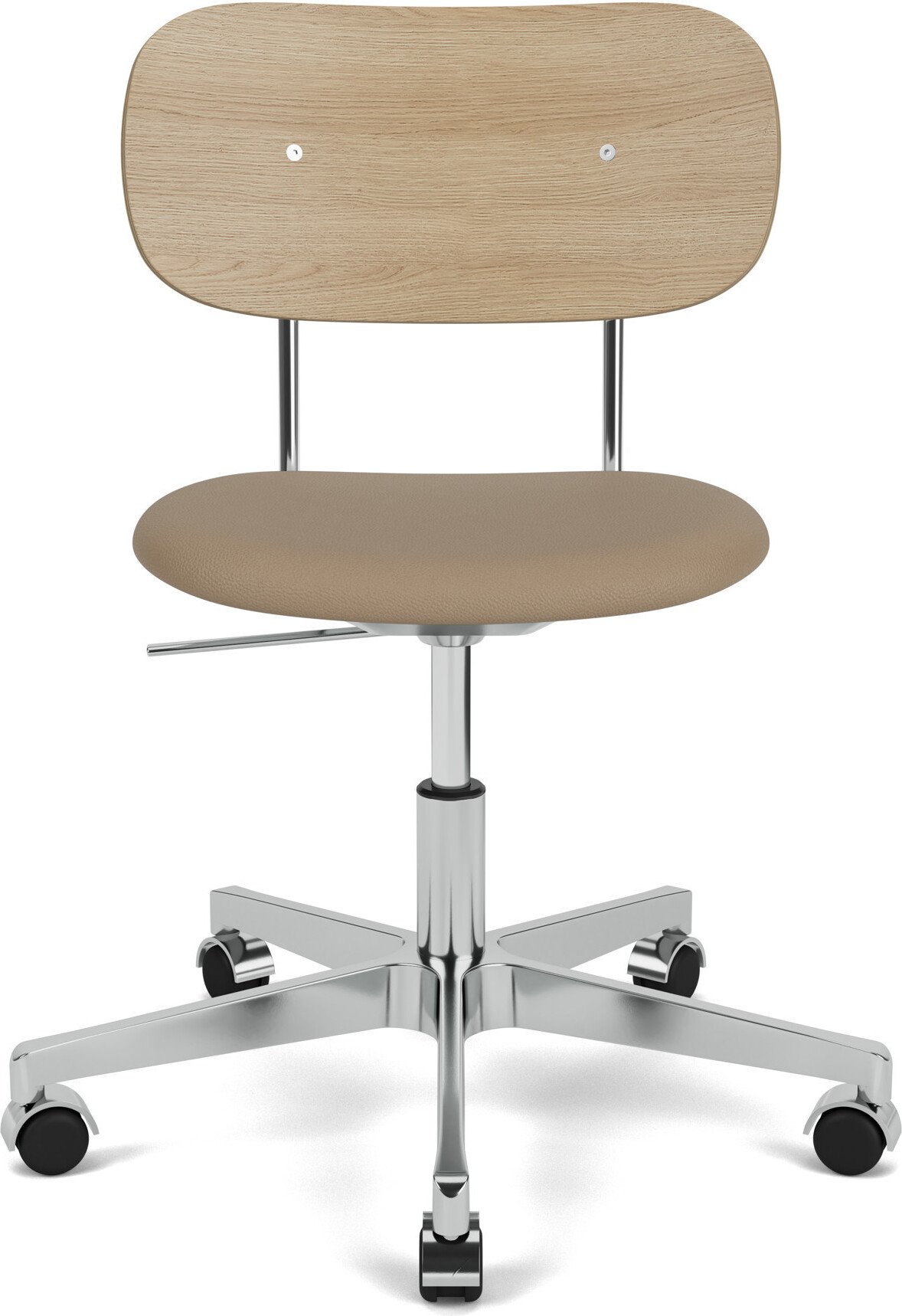 Krzesło obrotowe Co Sierra jasnobrązowe oparcie jasny dąb siedzisko skórzane na aluminiowych nogach