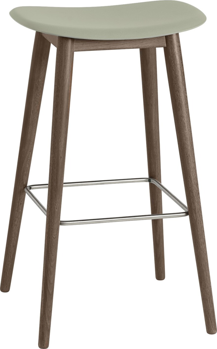 Stołek barowy Fiber 75 cm szarozielony na ciemnych drewnianych nogach