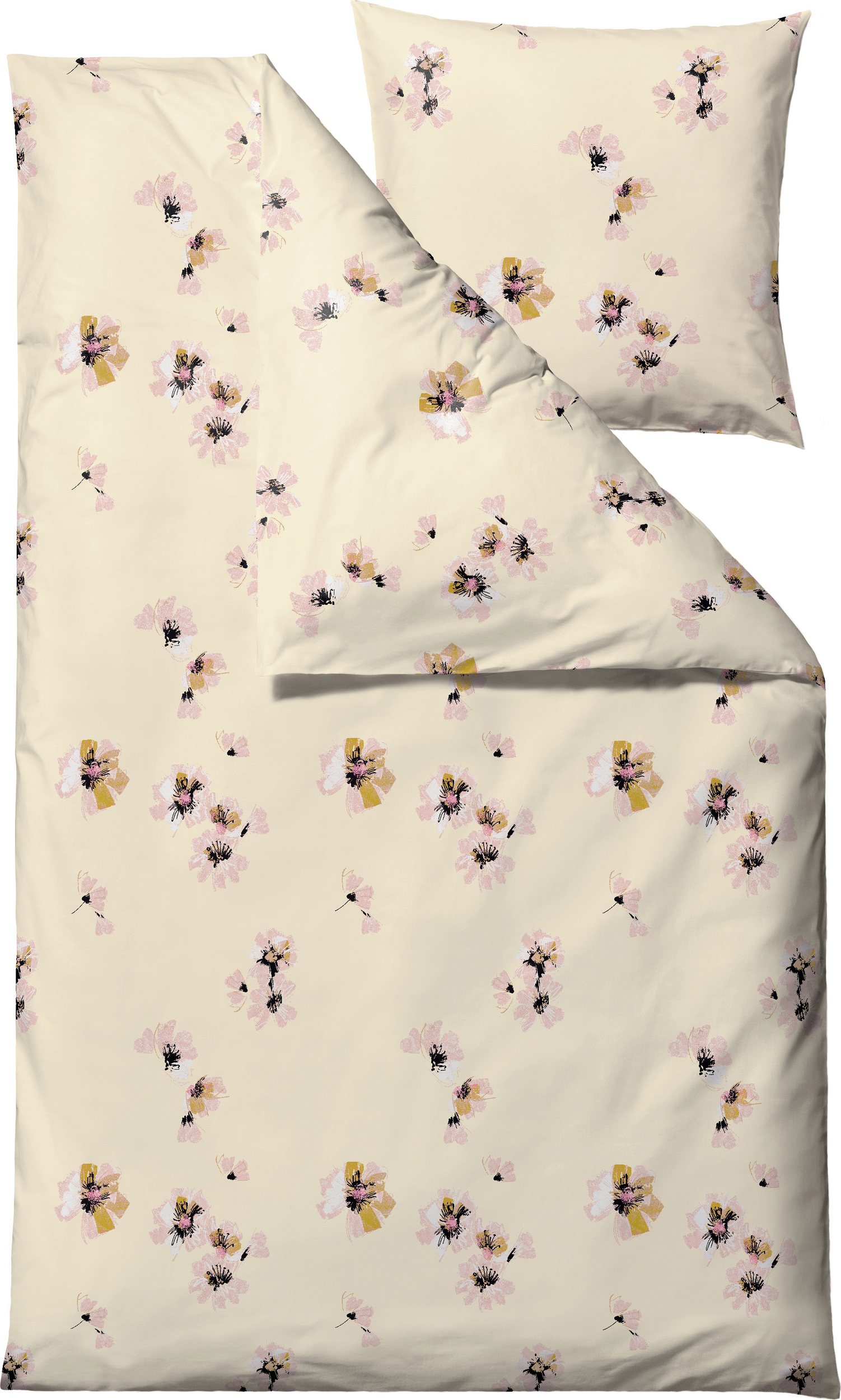 Pościel Flora 140 x 220 cm żółto-różowa z poszewką na poduszkę 60 x 63 cm zapięcie suwak