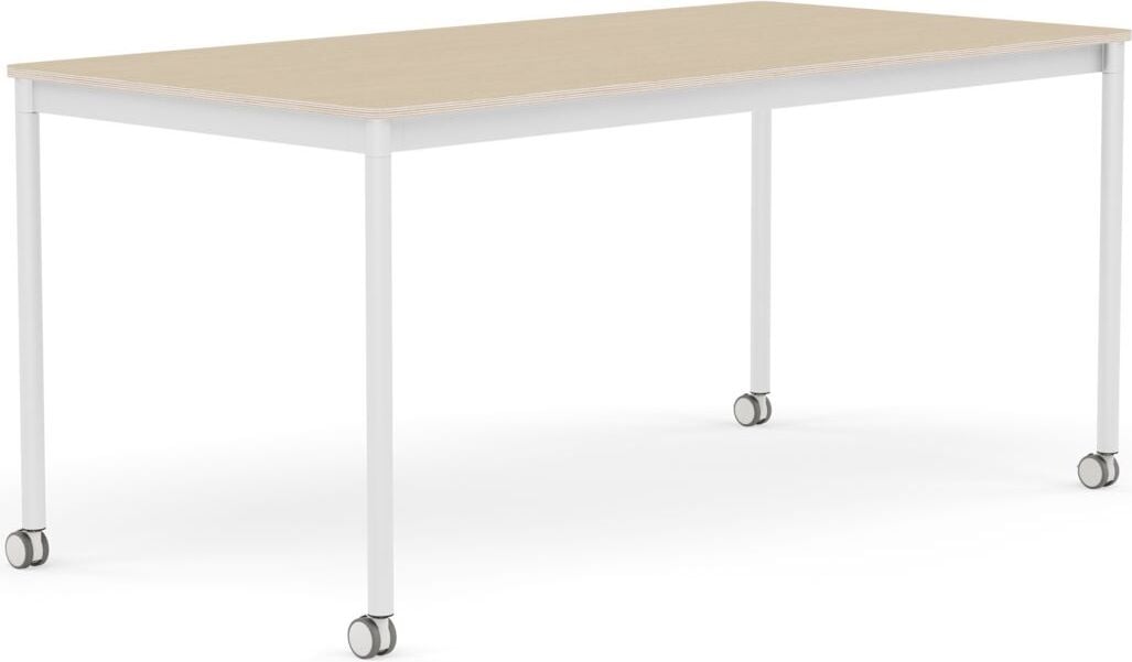 Stół na kółkach Base 80 x 160 cm okleina dąb lakierowany nogi białe