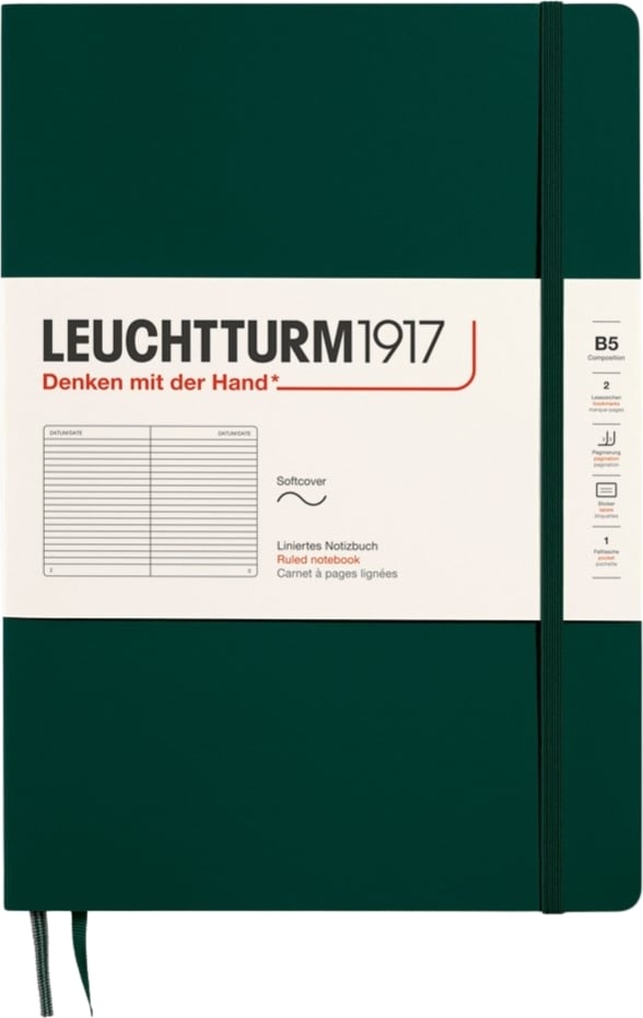 Notes w linię w miękkiej oprawie Leuchtturm 1917 B5 123 strony leśna zieleń 80 g/m²