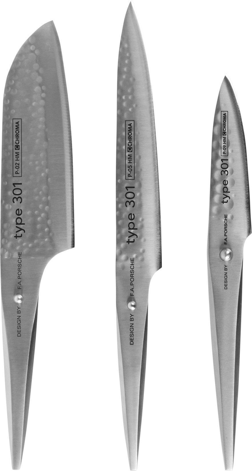 Nóż Santoku, nóż do plastrowania i do obierania Type 301 HM w zestawie