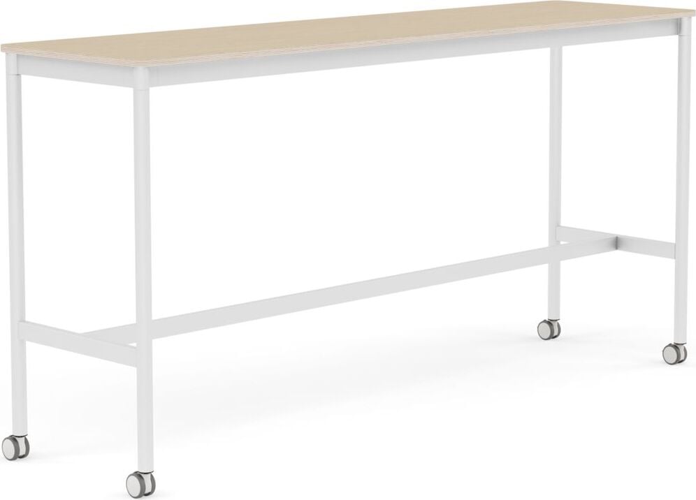 Stół na kółkach Base 50 x 190 x 95 cm okleina dąb lakierowany nogi białe