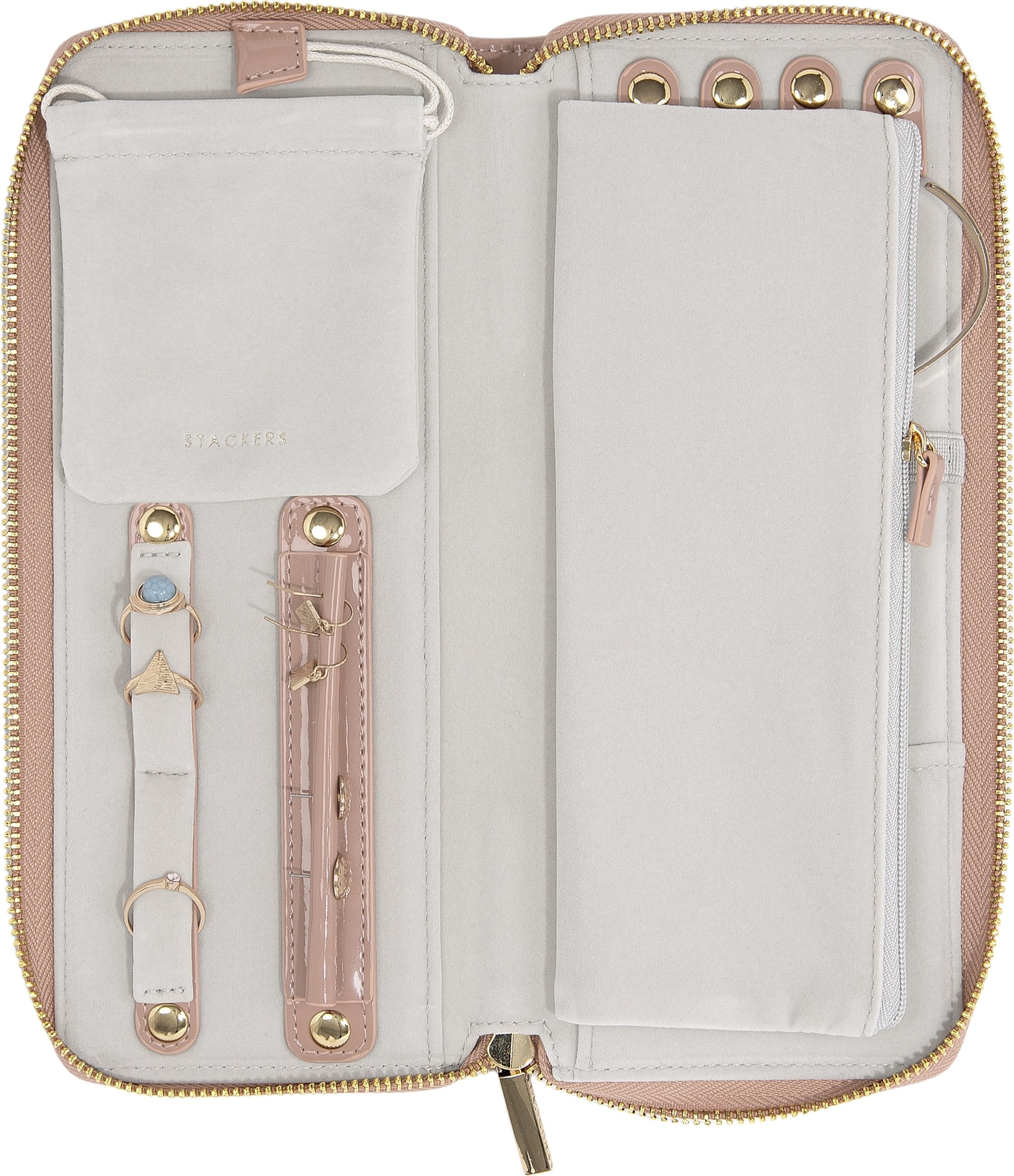 Pudełko podróżne na biżuterię z miejscem na pierścionki Stackers miedziany róż