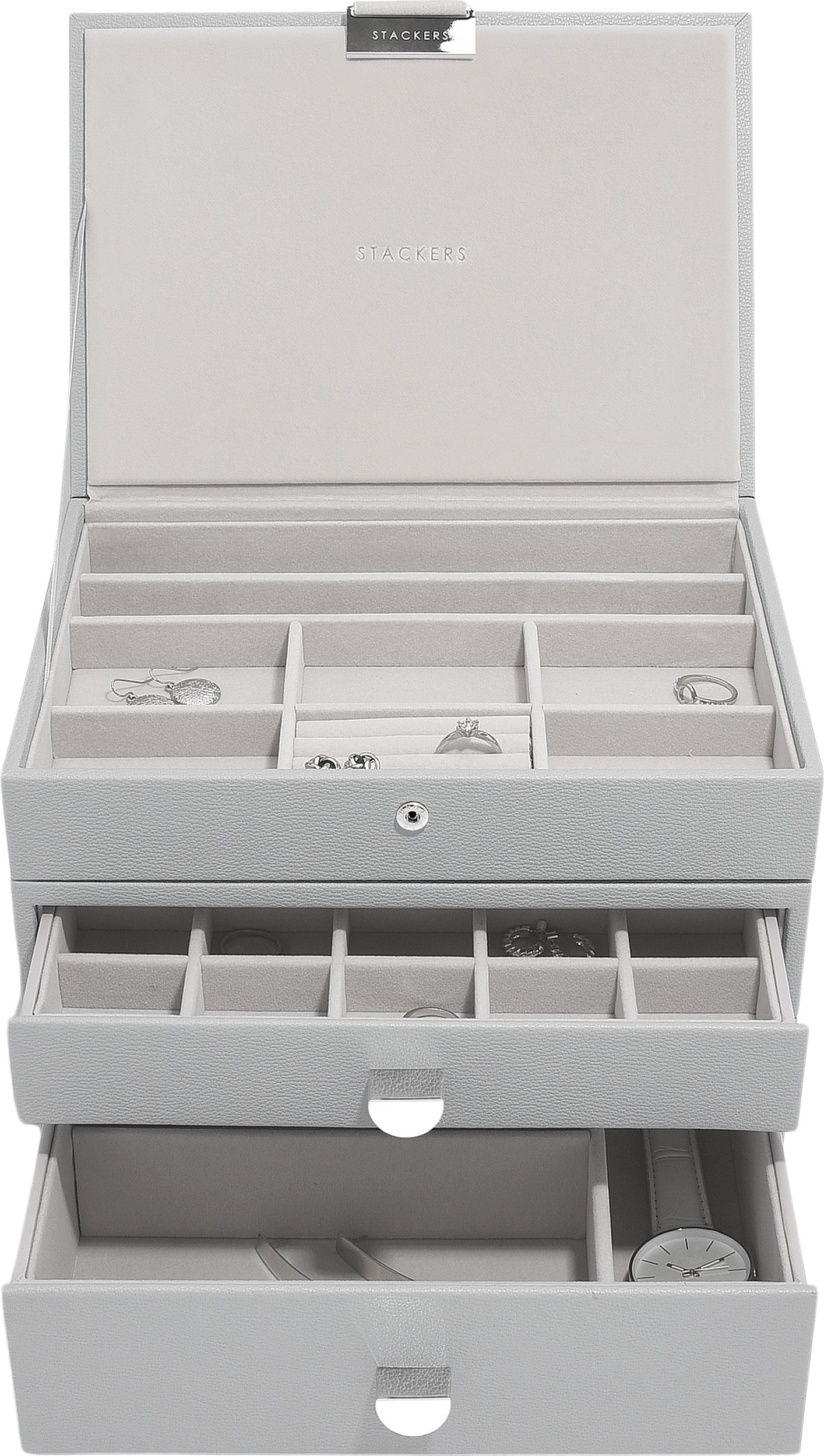 Szkatułka na biżuterię Stackers Classic potrójna szara z 2 szufladami