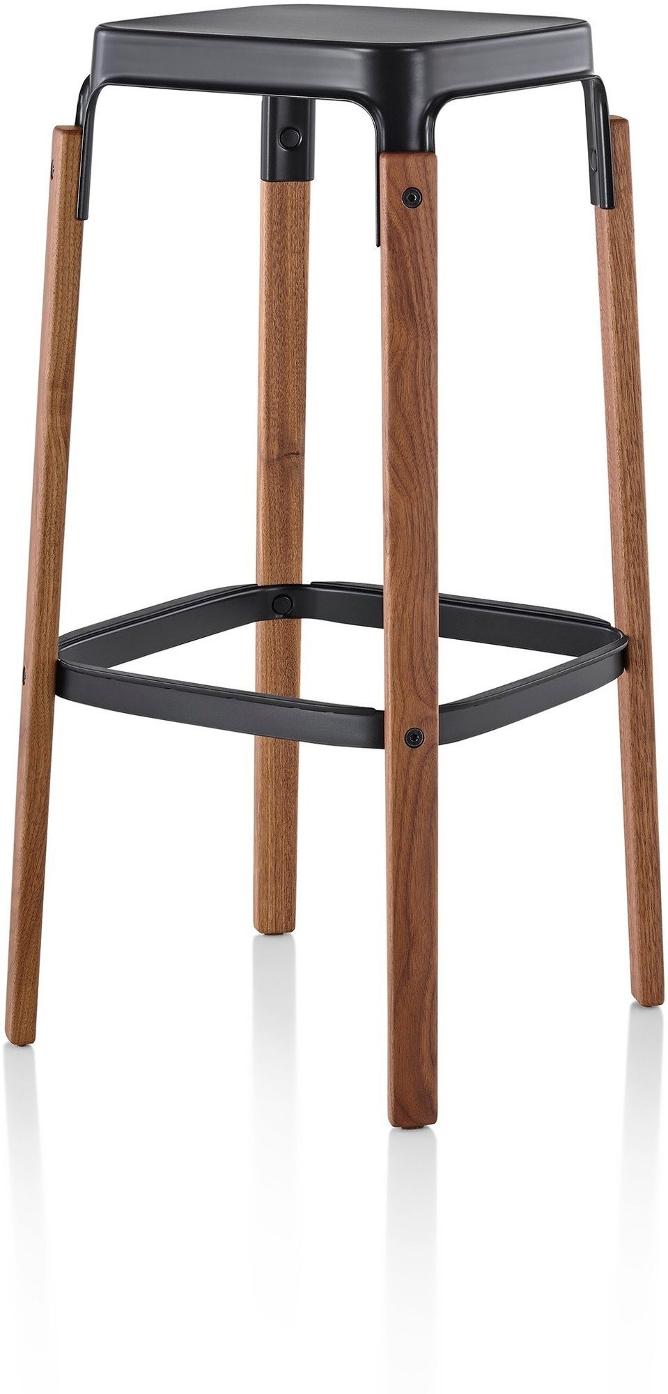 Stołek barowy Steelwood 78 cm nogi orzech włoski siedzisko czarne