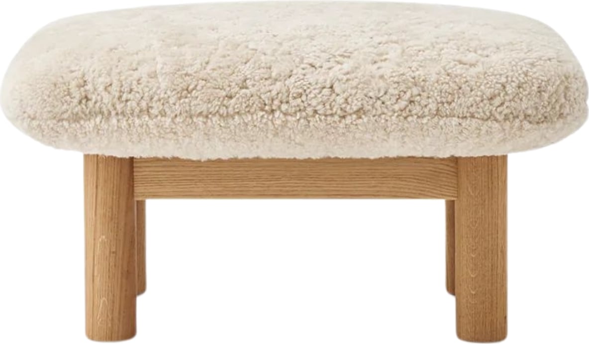 Podnóżek Brasilia Sheepskin biały na dębowych nogach