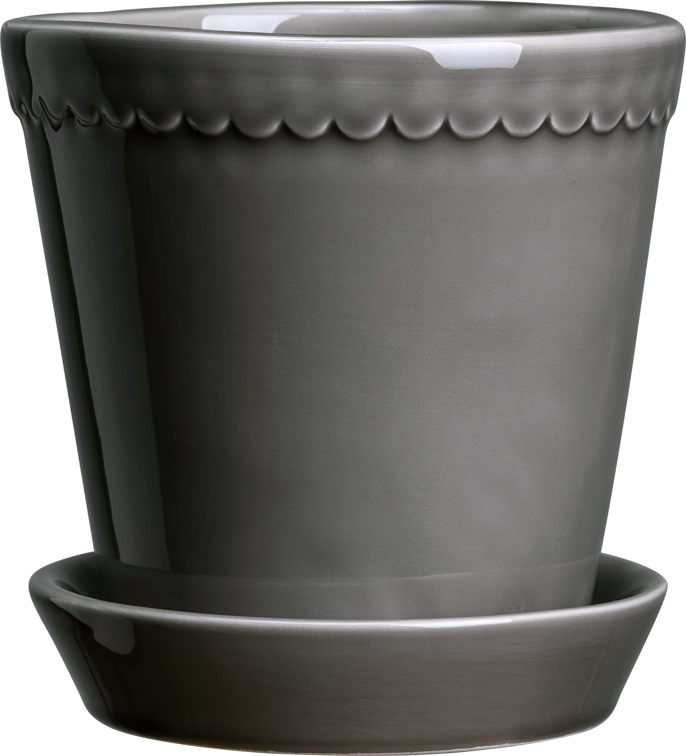 Doniczka Helena 18 cm szara z podstawką szkliwiona