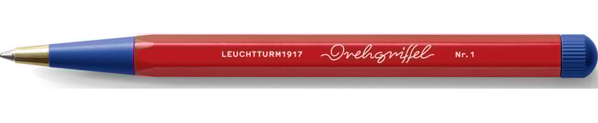 Długopis kulkowy z niebieskim tuszem Drehgriffel Nr. 1 Bauhaus czerwono-niebieski