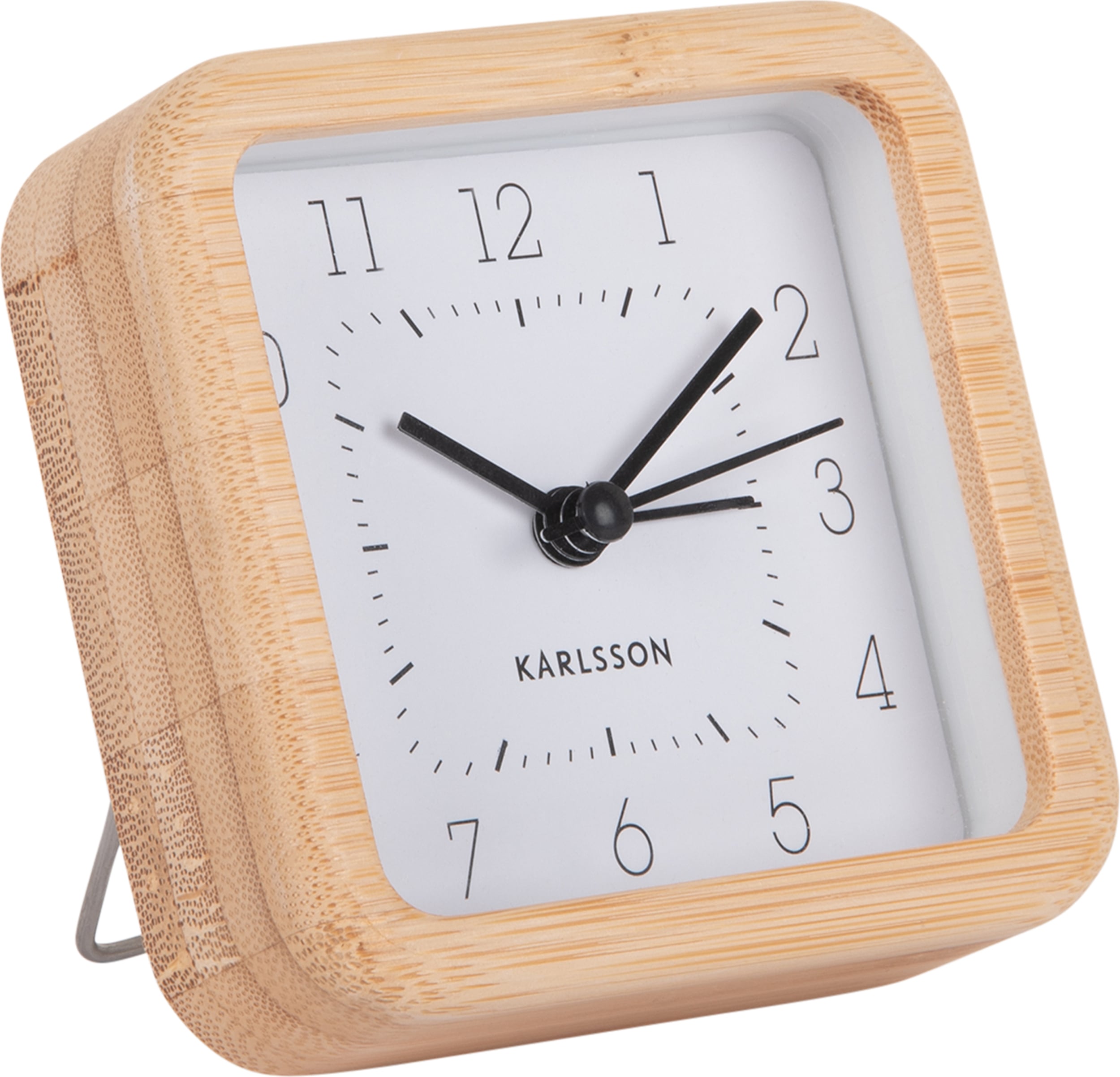 Budzik Neat Bamboo kwadratowy biały