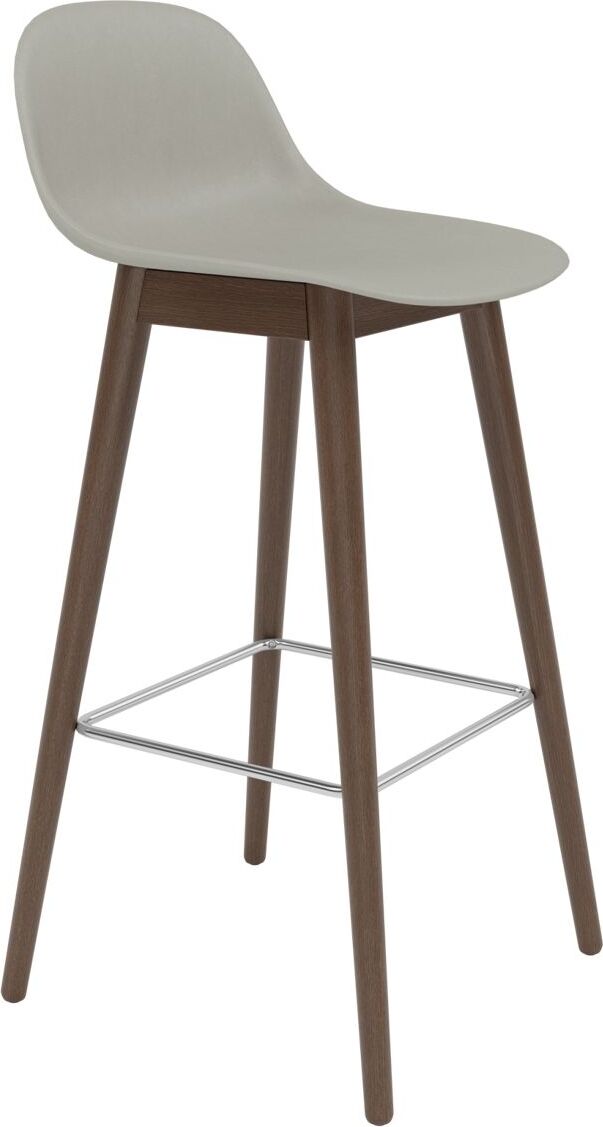 Stołek barowy Fiber 75 cm szary z oparciem na ciemnych drewnianych nogach