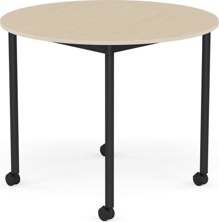 Stół na kółkach Base okrągły 90 cm okleina dąb lakierowany nogi czarne