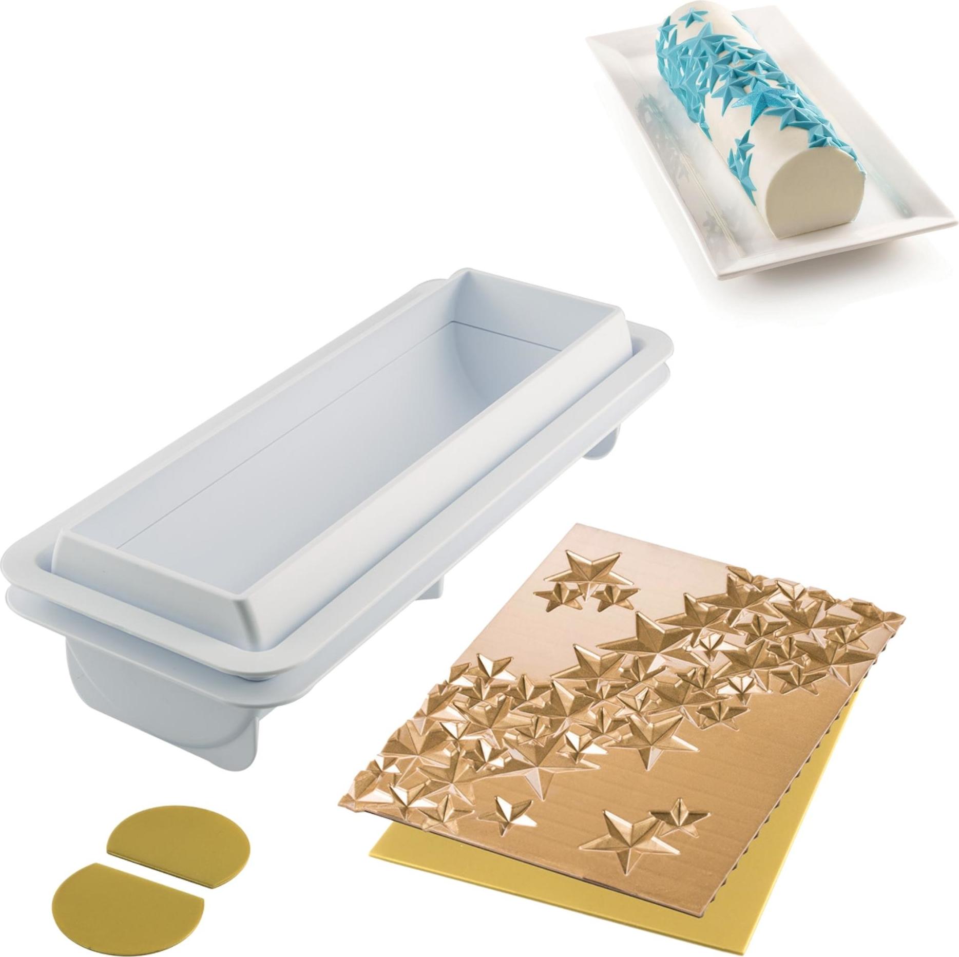 Forma do ciasta na zimno Starlight Buche z matą strukturalną do dekoracji 2 el.