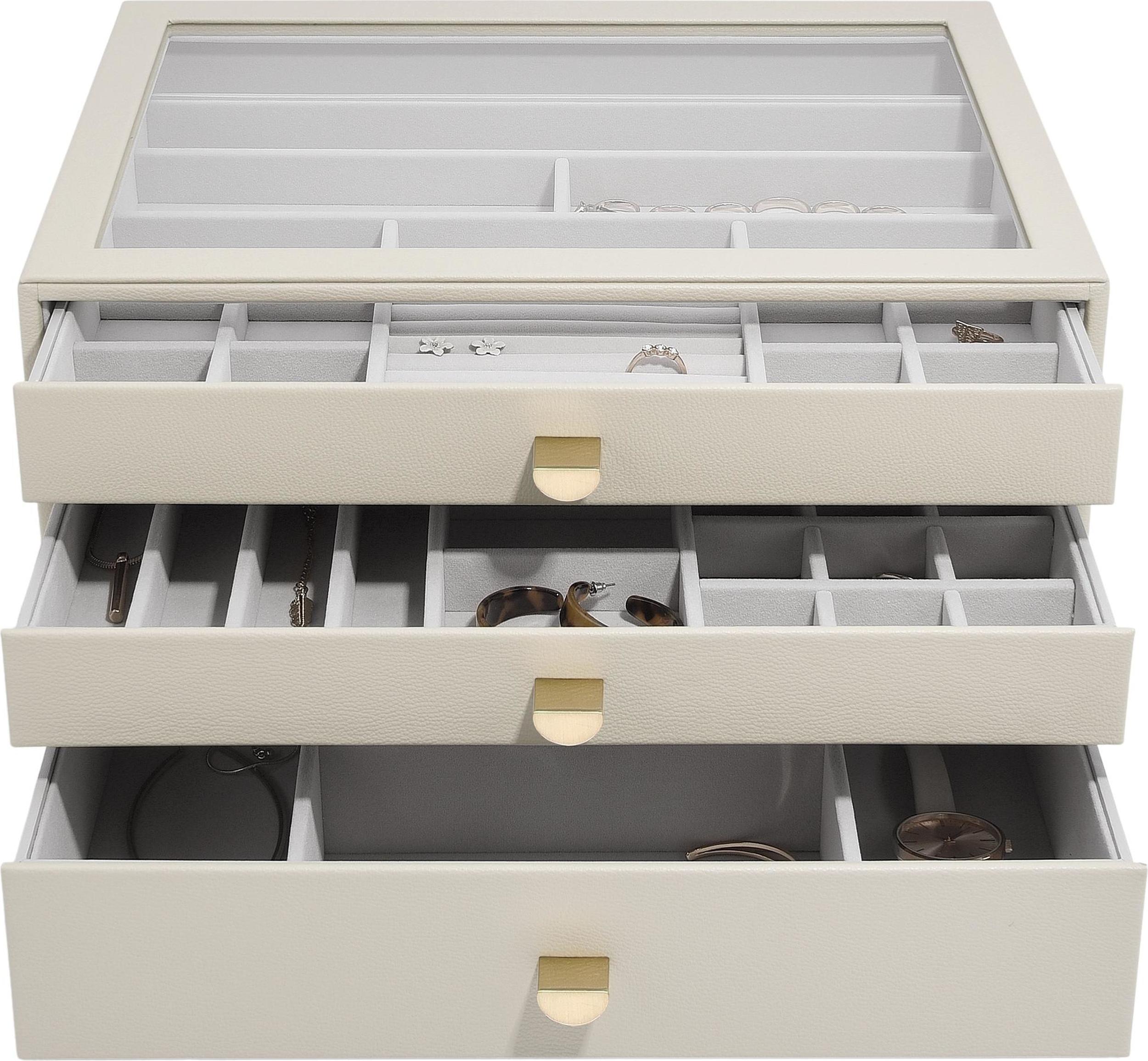Szkatułka na biżuterię Stackers supersize jasnobeżowa z 3 szufladami