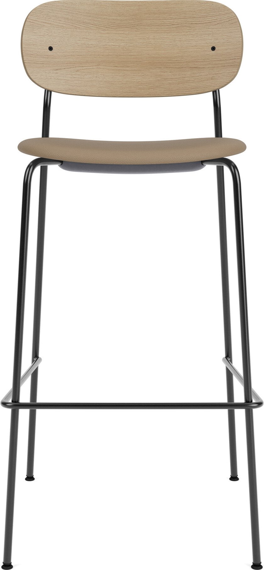 Krzesło barowe Co Sierra 105 cm jasnobrązowe oparcie jasny dąb siedzisko skórzane na czarnych nogach