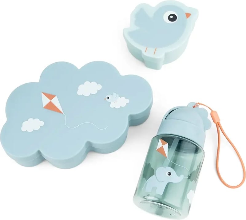 Lunchboxy dziecięce z bidonem ze słomką Playground niebieskie 3 el.