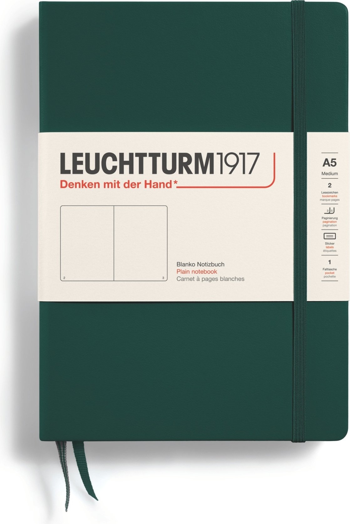 Notes gładki w twardej oprawie Leuchtturm 1917 A5 251 stron leśna zieleń 80 g/m²