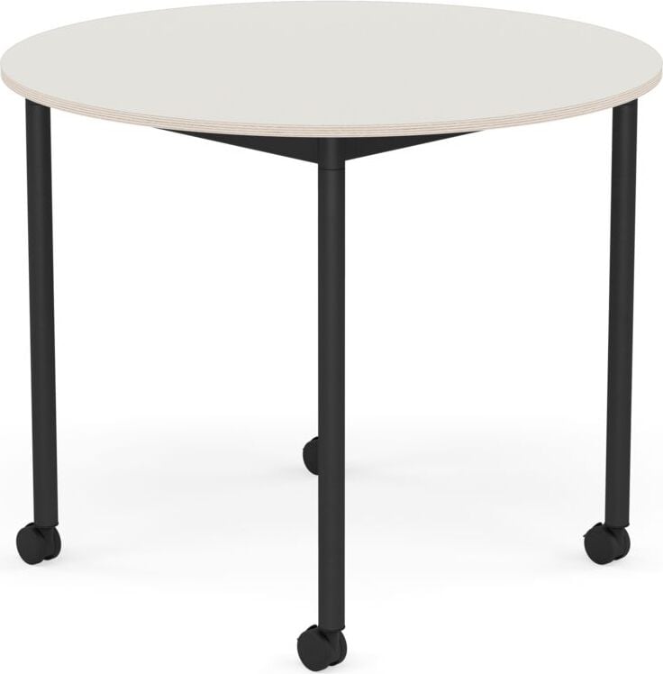 Stół na kółkach Base okrągły 90 cm biały nanolaminat nogi czarne