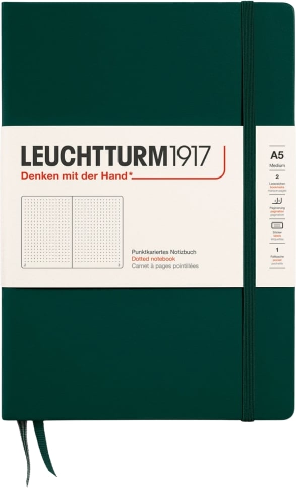 Notes w kropki w twardej oprawie Leuchtturm 1917 A5 251 stron leśna zieleń 80 g/m²