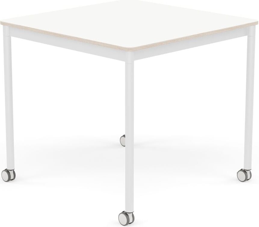 Stół na kółkach Base kwadratowy 80 cm biały laminowany nogi białe