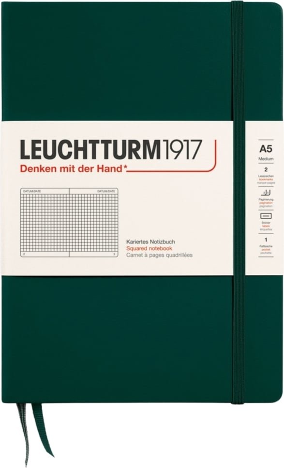 Notes w kratkę w twardej oprawie Leuchtturm 1917 A5 251 stron leśna zieleń 80 g/m²