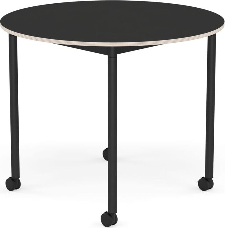 Stół na kółkach Base okrągły 90 cm czarny nanolaminat nogi czarne