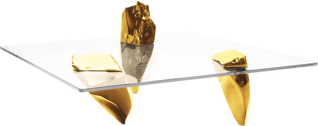 Stolik kawowy Sereno złoty ze szklanym blatem