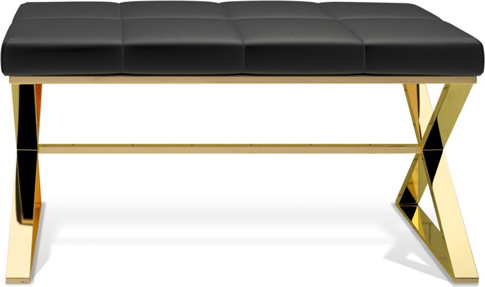 Ławka Decor Walther złota z poduszką z czarnej ekoskóry